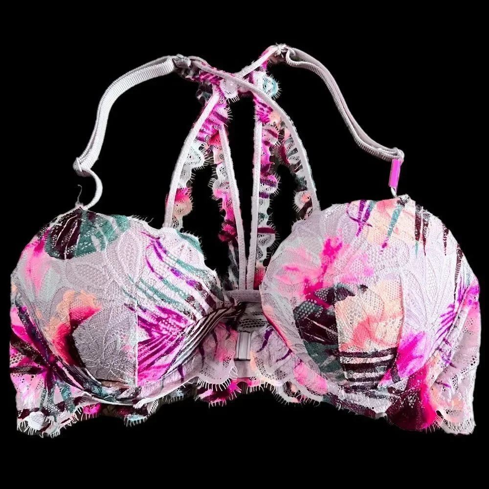 Victoria’s Secret Pink Date Push Up Padded racerback front closure bra Floral